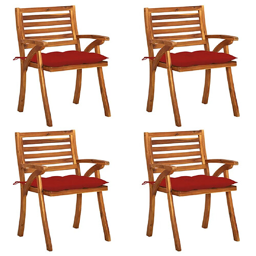 vidaXL Chaises de jardin avec coussins lot de 4 Bois de teck solide