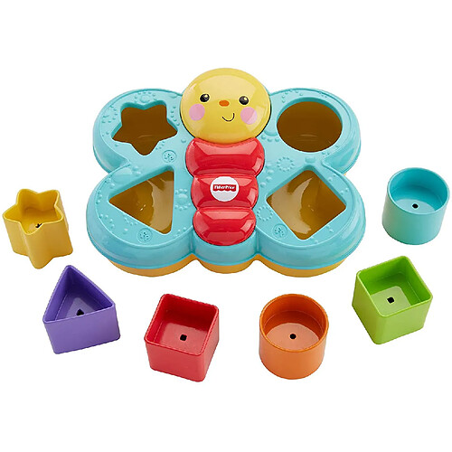 Fisher-Price Trieur De Forme Papillon jouet bébé avec 6 blocs de 4 formes différentes pour apprendre à trier et à empiler, 6 mois et plus, CDC22