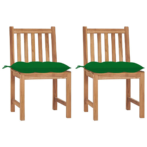 vidaXL Chaises de jardin lot de 2 avec coussins Bois de teck massif