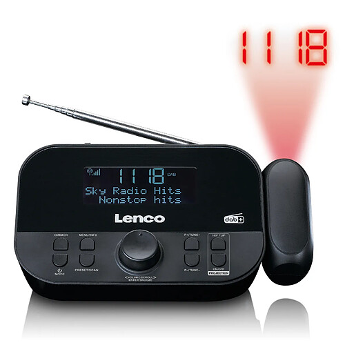 Lenco Radio-réveil DAB+/FM avec projection de l'heure CR-615BK Noir