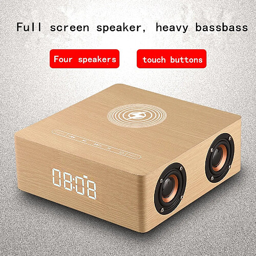 Universal Chargeur en bois sans fil haut-parleur Bluetooth réveil subwoofer lecteur de musique snooze bureau horloge centre son surround haut-parleur extérieur auxiliaire(Bois)