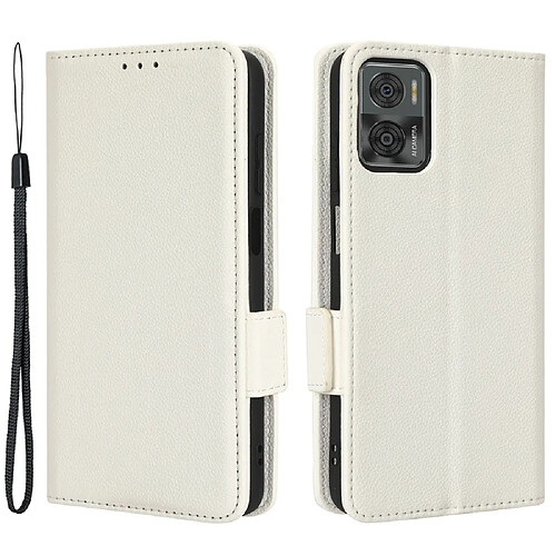 Etui en PU texture litchi, fermoir magnétique double avec support pour votre Motorola Moto E22 4G/Moto E22i 4G - blanc