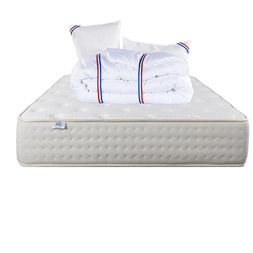 LUXURY LITERIE Matelas 160x200 cm, Purlux, 26cm, latex, indépendance du couchage, face été/hiver + 2 Oreillers + Couette