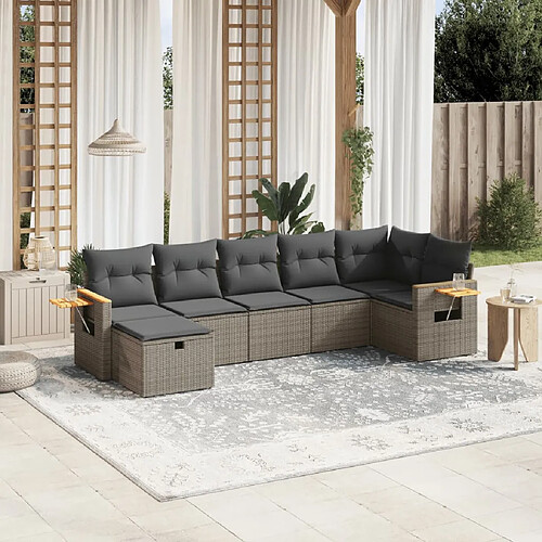 vidaXL Salon de jardin avec coussins 7 pcs gris résine tressée