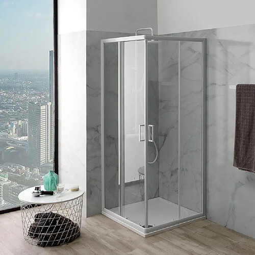 Kiamami Valentina CABINE DE DOUCHE 70X70 CRISTAL TRANSPARENT 4 MM 2 CÔTÉS COULISSANTS | VENERE