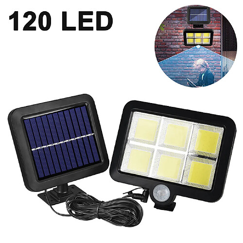 BESTA Split Six Grid Lampe Solaire de Jardin, 120LED Ultra Lumineux IP65 Imperméable à l'eau Solaire à Induction du Corps Humain Applique Murale, Cordon Réglable de 5m Panneau Solaire Lumières de Sécurité pour Jardin Garage