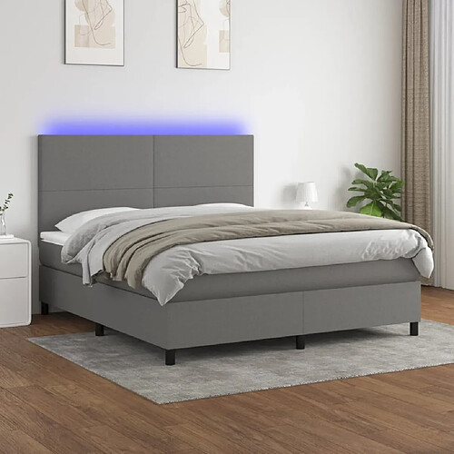 vidaXL Sommier à lattes de lit et matelas et LED Gris foncé 180x200 cm