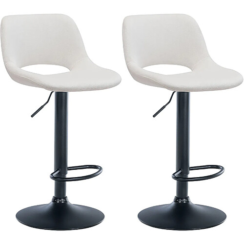 Decoshop26 Tabourets de bar chaises haute x2 avec repose-pieds en velours crème piètement métallique noir 10_0004079