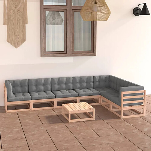 vidaXL Salon de jardin 8 pcs avec coussins Bois de pin massif