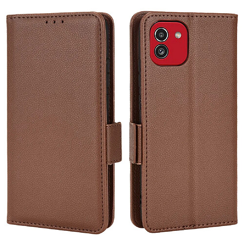 Etui en PU texture litchi, fermoir aimanté, antichoc avec support marron pour votre Samsung Galaxy A03 (164.2 x 75.9 x 9.1mm)