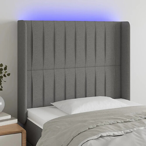 Maison Chic Tête de lit scandinave à LED,meuble de chambre Gris foncé 93x16x118/128 cm Tissu -MN99114