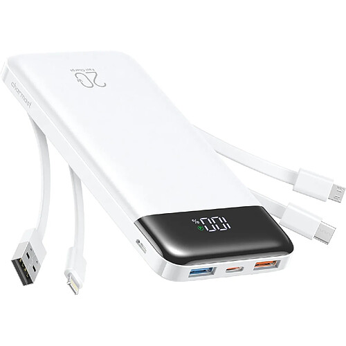 SANAG Power Bank 20000Mah, Chargeur Portable À Chargement Rapide Avec Câbles Intégrés, 5 Sorties Et 4 Entrées Pour Iphone 14 13 12 11 Samsung S21 S22(Blanc)