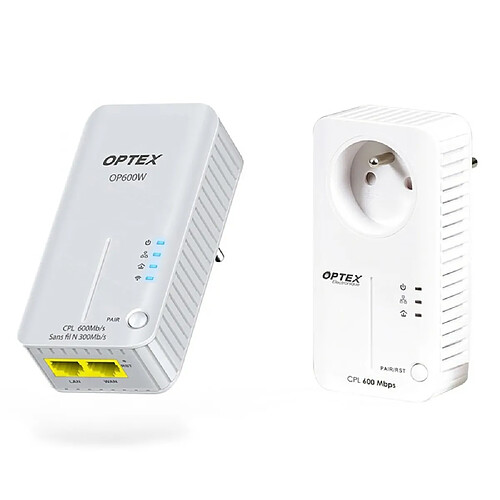 Optex Pack Prises CPL WIFI 600 MBPS - WEP, WPA-PSK, WPA2-PSK, WPA-PSK/ WPA2-PSK, Point d’Accès Wi-Fi