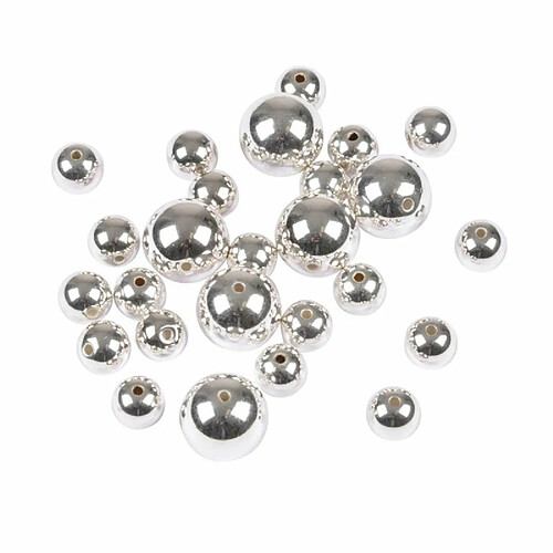 Paris Prix Lot de 26 Perles Rondes Effet Métal 1-1,5cm Argent