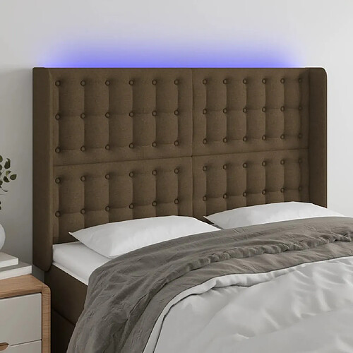 Maison Chic Tête de lit scandinave à LED,meuble de chambre Marron foncé 147x16x118/128 cm Tissu -MN68083