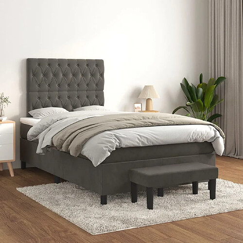 Maison Chic Lit Adulte - Lit simple Lit à sommier tapissier et matelas moelleux - Meuble de Chambre - Gris foncé 120x200cm Velours -MN91185