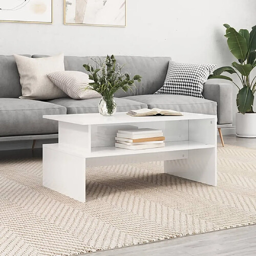 Maison Chic Table basse,Table Console Table d'appoint, Table pour salon blanc brillant 90x55x42,5 cm bois d'ingénierie -MN12656