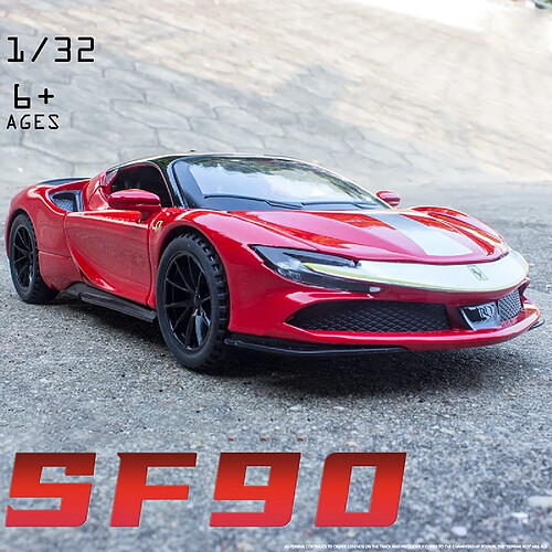 Universal 1: 32 Étagère Ferrari SF90 Modèle en métal moulé sous pression Jouet pour enfants Cadeau pour petit ami Simulation Alliage Car Collection | Voiture jouet moulée sous pression (rouge)