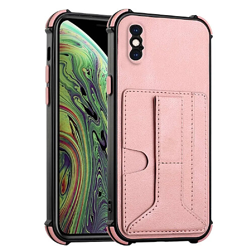 Coque en TPU + PU coins renforcés épais avec béquille, porte-cartes or rose pour votre Apple iPhone X/XS 5.8 pouces