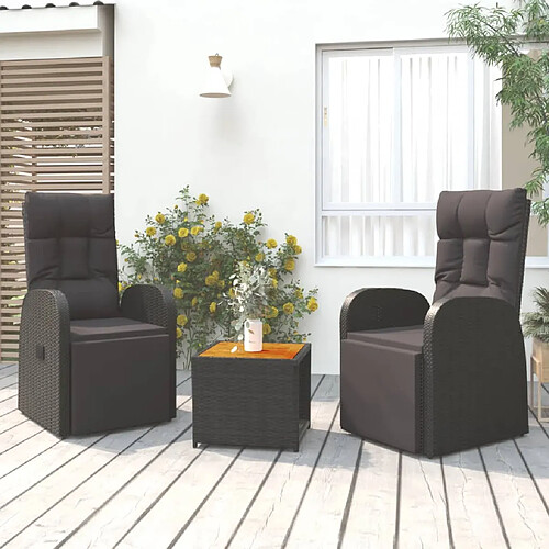 vidaXL Ensemble de salon de jardin 3 pcs noir poly rotin et acacia