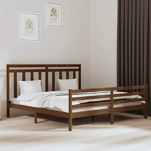 vidaXL Cadre de lit sans matelas marron miel 200x200 cm bois massif