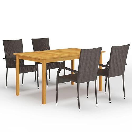 Salle à manger de jardin 5 pcs,Table et chaise à dîner Marron -MN33188