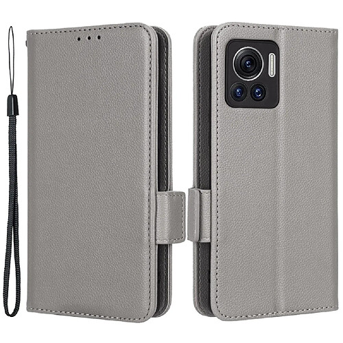 Etui en PU texture litchi, fermoir magnétique pour votre Motorola Edge 30 Ultra 5G/Edge X/Moto X30 Pro 5G - gris