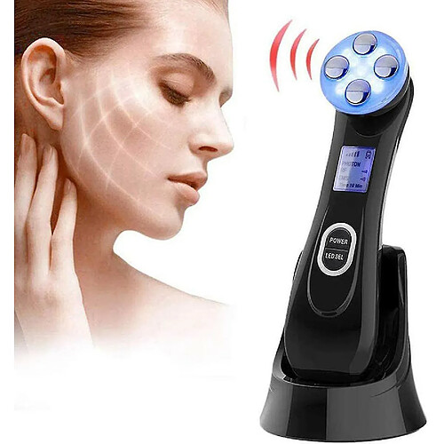 Chrono Dispositif de Beauté Ultrasonique,6 Modes de Soins pour la peau avec LED Lumière,Appareils de Nettoyage Anti Rides Anti-âge Acné Serrage Rajeunissement Démaquillant avec USB Rechargeable