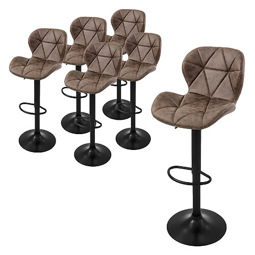 ML-Design Lot de 6 tabourets de bar rembourrées en simili marron hauteur réglable 59-79 cm