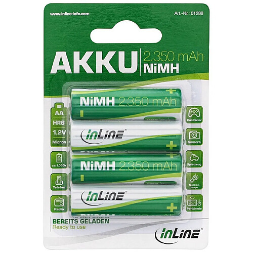 Pile rechargeable InLine® NiMH, Mignon (AA), 2350mAh, préchargée, prête à l'emploi, par 4 pack