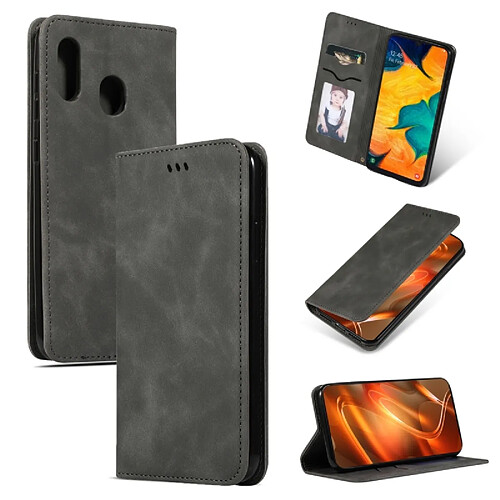 Wewoo Housse Coque Etui en cuir avec rabat horizontal magnétique Business Skin Feel pour Samsung Galaxy A20 et A30 gris foncé