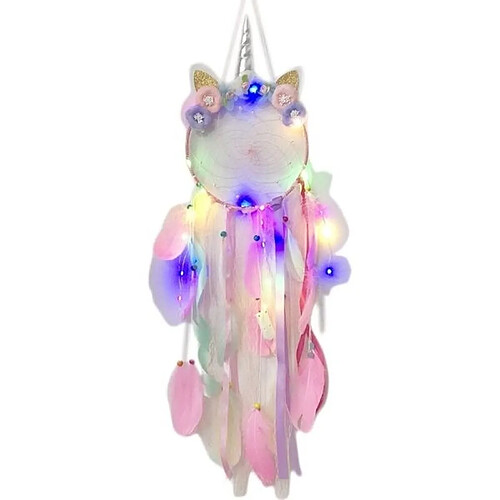 Totalcadeau Attrape-Rêve Licorne couronne de fleurs Rose avec LED Capteur Dream