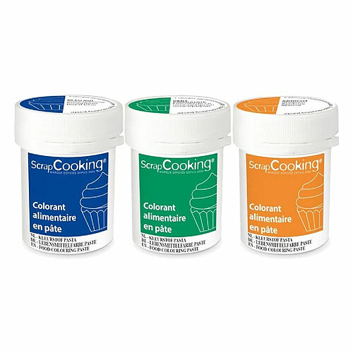 Scrapcooking 3 colorants alimentaires en pâte 20 g - abricot-émeraude-bleu roi