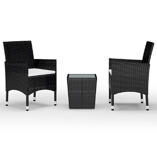 Maison Chic Table de bistro et chaises d'extérieur 3 pcs,Ensemble de bistro de jardin pour relax Résine tressée et verre trempé Noir -GKD509813