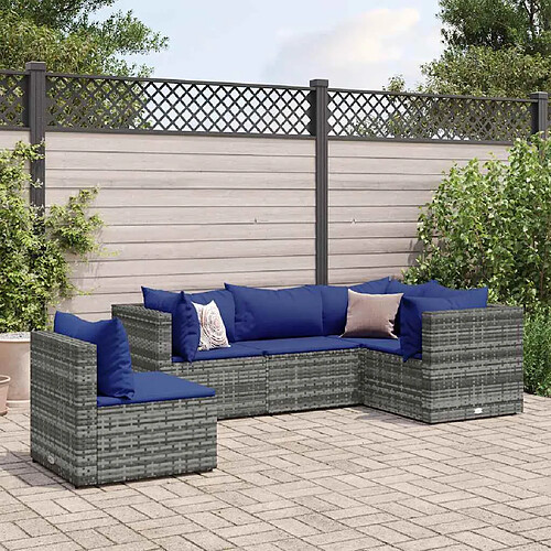 vidaXL Salon de jardin 5 pcs avec coussins Gris Résine tressée