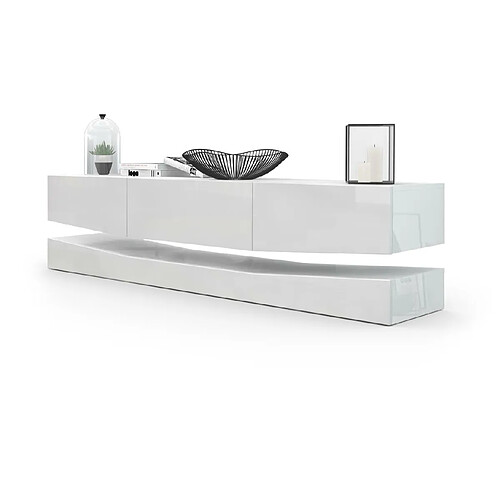 Mpc Meuble TV Avec Socle Blanc Haute Brillance (178 X Variable X 39 Cm)