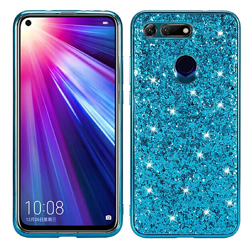 Wewoo Coque TPU Antichoc Poudre Glitter pour Huawei Honor View 20 Bleu