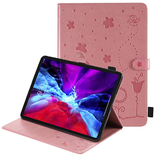 Etui en PU motif abeille et chat avec support rose pour votre Apple iPad Air (2020)/iPad Pro 11 pouces (2021)/(2020)/(2018)