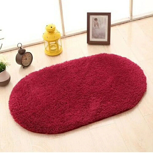 Wewoo Fausse Fourrure Tapis de Bain Massif Antidérapant de Porte Chambre Enfants de Salon OvaleTaille 80x160cm Vin Rouge