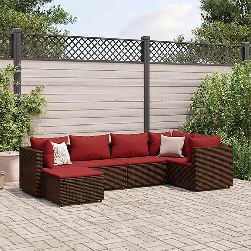 vidaXL Salon de jardin 6 pcs avec coussins Marron Résine tressée