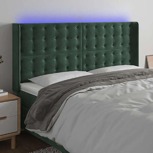 vidaXL Tête de lit à LED Vert foncé 203x16x118/128 cm Velours