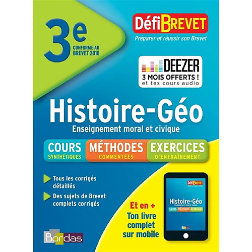 Histoire géo, enseignement moral et civique, 3e : nouveau brevet 2018 · Occasion