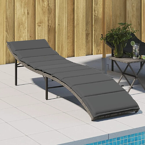 Maison Chic Chaise longue avec coussin | Bain de soleil Relax | Transat gris 55x199x50 cm résine tressée -GKD81599