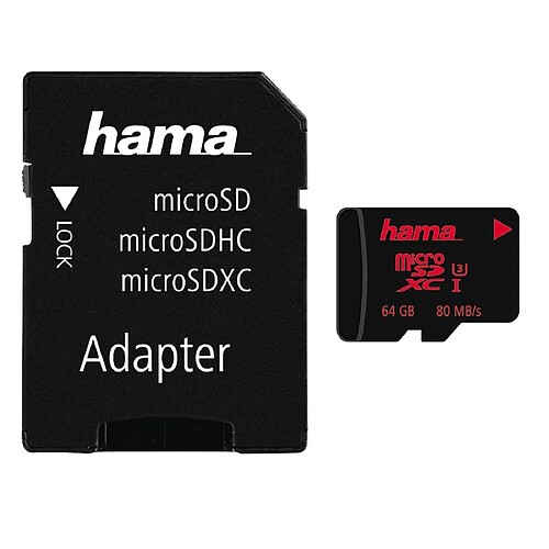 Hama Carte microSDXC 64GB UHS Speed Class 3 UHS-I 80MB/s +adapat./mobile