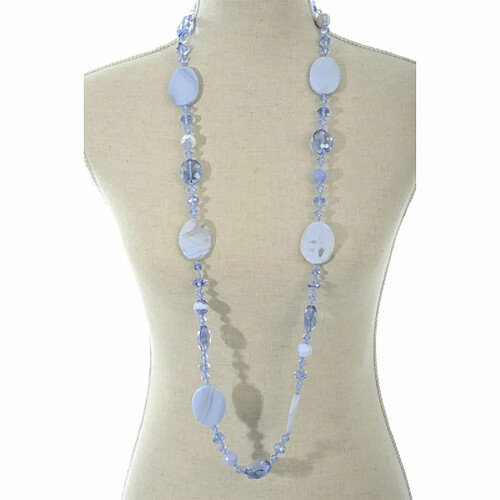 Paris Prix Collier Design Cristal & Perles Neck 18cm Bleu