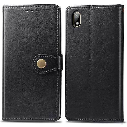 Wewoo Housse Coque Étui en cuir de protection de téléphone portable avec boucle de couleur unie rétro lanière et cadre photo et fente pour carte et portefeuille et fonction de support Huawei Y5 2019 noir