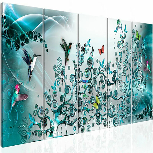 Paris Prix Tableau 5 Panneaux Hummingbirds Dance Turquoise Narrow 90 x 225 cm