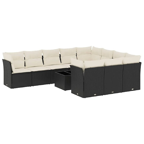 Maison Chic Salon de jardin 11 pcs avec coussins, Ensemble Tables et chaises d'extérieur noir résine tressée -GKD679881