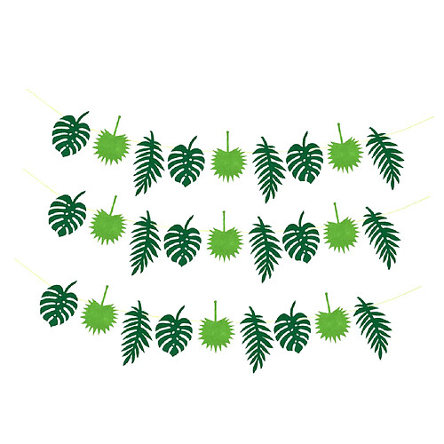 3 Pièces Hawaiian Tropical Leaves Banner Garland Luau Party Decoration Green