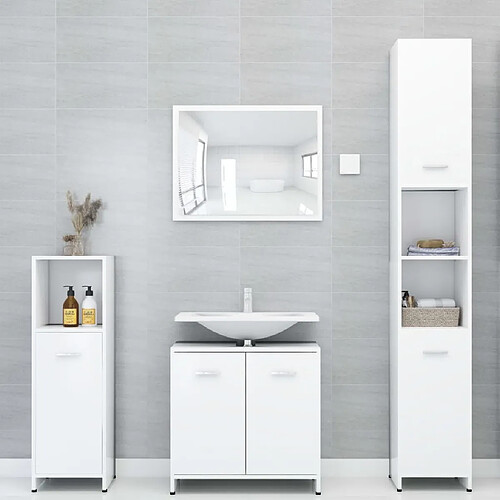 Maison Chic Ensemble de 4 meubles de salle de bain,Armoire rangement + miroir Blanc Aggloméré -MN17720